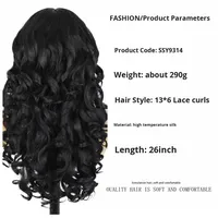 Perruque Lace Front Yaki Longue Bouclée pour Femmes Européennes et Américaines, Cheveux Synthétiques Véganes Entièrement Faits à la Main 13*6 SSY9134