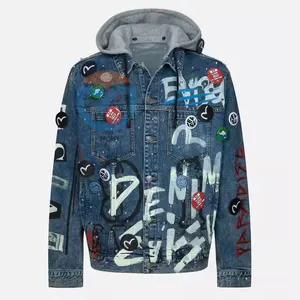 2024 ODM/OEM 가을 겨울 하이 퀄리티 사용자 정의 로고 면 대형 패션 후드 청바지 남성용 재킷