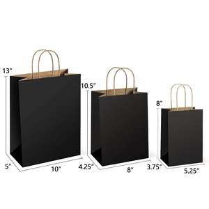 Borsa per la spesa in carta kraft nera con manico rinforzato ecologico riciclabile e fondo resistente, personalizzabile con logo - Product Image 3