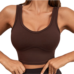 Soutien-gorge de sport sans couture à col rond pour femme, maintien moyen, respirant, haut de yoga, couleur unie, Spandex Polyester - Product Image 1