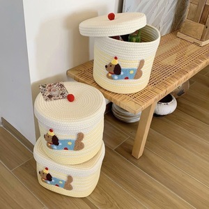 Cute Patchwork Dachshund Cotton Rope Woven <b>Storage</b> <b>Basket</b> With Lid Round Handmade Toys Organizer Household <b>Storage</b> <b>Basket</b> - Product Image 1