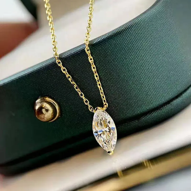 Geili Minimalist Delicate Glitter Zircon Necklace Gold Plated 925 Sterling Silver Shiny Horse Eye Diamond Cheap Ladies Necklace