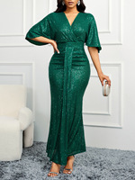 Robes de soirée chic grande taille, sexy, à encolure en V, froncées, à paillettes, élégantes, pour demoiselles d'honneur, robes maxi de fête