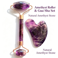 Rouleau de massage facial et ensemble Gua Sha en améthyste naturelle, outil de beauté en cristal pour les soins de la peau et la relaxation