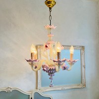 Lustre de décoration élégant de luxe en céramique de verre de Murano rose fait à la main pour l'hôtel maison salon