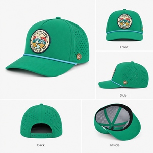 Gorra de béisbol perforada transpirable de poliéster impermeable personalizada al por mayor para deportes, golf, con logo de parche y cuerda - Product Image 3