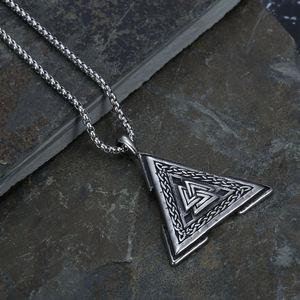 Pendentif Viking Odin Valknut, symbole nœud <span class=keywords><strong>celtique</strong></span>, triangle, logo personnalisé, gravure de nom, vintage, hip hop, motards - Product Image 3