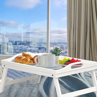 Table de lit en bambou avec pieds pliables, moderne, pour cuisine et salle de bain, petit-déjeuner/collation/canapé-lit, finition laquée