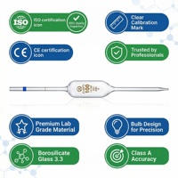 Pipette volumétrique de classe A 100 ml 20 ml 15 ml 5 ml en verre borosilicaté, pipette de transfert à bulbe, fournitures de verrerie de laboratoire de chimie