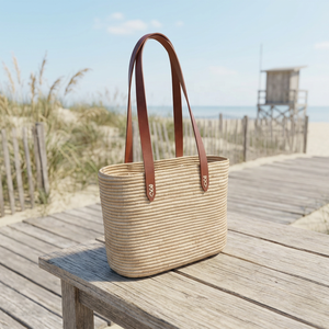 Natural Baskets Handmade Raffia Basket Two Handles Minimalist Design Open Top Home Decoration Straw Lining Advertising Chinese - Product Image 5