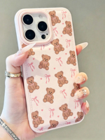 Coque de téléphone INS Ourson Mignon avec Nœud, Compatible iPhone 17 16 15 14 13 12 11 Pro Max, Étui Souple de Haute Qualité à Motif Dessin Animé