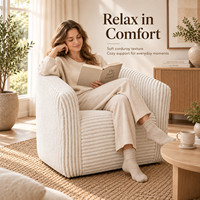 Fauteuil lounge moderne confortable en velours côtelé PU, avec dossier incurvé enveloppant et assise profonde, tailles personnalisables pour appartements et hôtels