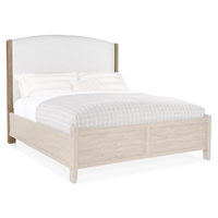Lit en bois massif de style farmhouse moderne avec tête de lit capitonnée incurvée, lit plateforme pour chambre à coucher