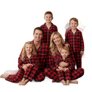Luxuriöser Flanell-Stoff Elastischer Bund Atmungsaktiver Familien-Pyjama-Set für Weihnachten Rot-Schwarz Kariert Büffelkaro - Product Image 5