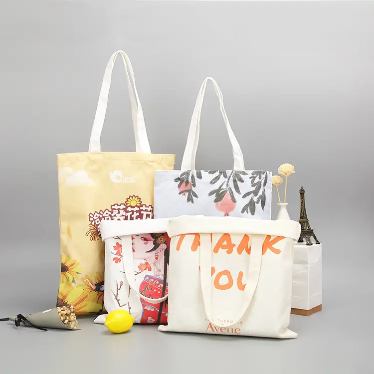 Torbaları Tote çanta özel çevre dostu yeniden kullanılabilir renkli baskı geri dönüşümlü organik tuval pamuk alışveriş taşıma çantası
