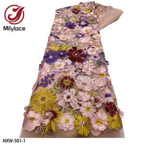 Thanh Lịch Phi Ăn Mặc Dệt Vải Tuyn Lưới Thêu Ren Lưới Với 3D Hoa Ren Vải - Product Image 1