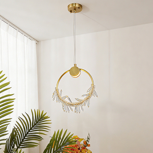 Lustres en cuivre pour hôtel, lampes suspendues, décoration intérieure, luxe moderne, anneau rond en métal doré, lustre en cristal - Product Image 1