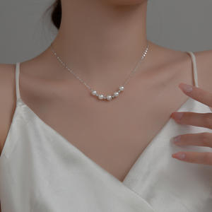 Collier en argent S925 simple et frais avec perles synthétiques, chaîne de boîte pour femmes, collier de clavicule, tempérament D9156 - Product Image 2