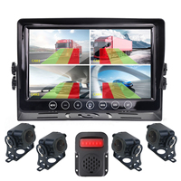 Moniteur Quad AHD 9 pouces 4 canaux avec DVR, détection IA BSD, caméras de recul 1080P, alarme sonore et lumineuse, système PWAS pour camion, camping-car, caravane