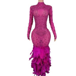 Vestido <span class=keywords><strong>de</strong></span> lujo ver a través <span class=keywords><strong>de</strong></span> vestidos <span class=keywords><strong>de</strong></span> <span class=keywords><strong>bola</strong></span> <span class=keywords><strong>de</strong></span> <span class=keywords><strong>cristal</strong></span> para mujer fiesta <span class=keywords><strong>de</strong></span> graduación Vestido largo Sexy Formal diamante plumas sirena vestido <span class=keywords><strong>de</strong></span> noche - Product Image 1