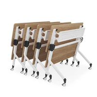 Table de conférence pliante moderne minimaliste portable, gain de place, polyvalente, en bois, avec étagère de rangement en acier et roulettes, mobilier de bureau