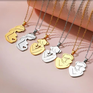 Warme Familien-Anhänger-Halskette Schwangere Frau Mama Baby Edelstahl Goldfarben Halsketten Schmuck Muttertagsgeschenk - Product Image 1