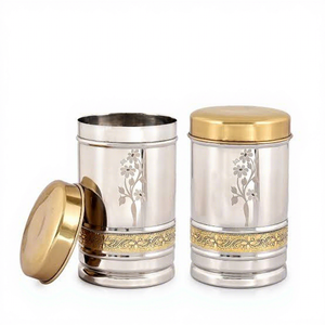 Recipientes para Especias de Acero Inoxidable de 1-3L, Recipiente Redondo Hermético de Metal con Diseño Floral Grabado, Estilo Clásico - Product Image 1