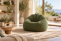 Fauteuil pouf géant pour adultes en velours côtelé vert mousse, surdimensionné, avec poignée de transport ronde, compressé, rembourré épais et rebondissant, pour un confort optimal
