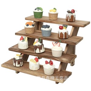 Wooden Dessert Display <b>Rack</b> 4 Layers Countertop Standing Type Natural Wood Color Home Bakery Showcase <b>Shelf</b> - Product Image 5