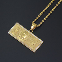 Collier pendentif en or RQ Wholesale, billet de cent dollars, bijoux, porte-bonheur argenté, pendentif signe dollar pour homme