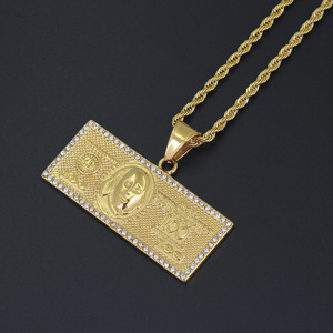 Collier pendentif en <span class=keywords><strong>or</strong></span> RQ Wholesale, billet de cent <span class=keywords><strong>dollars</strong></span>, bijoux, porte-bonheur argenté, pendentif signe dollar pour homme - Product Image 4