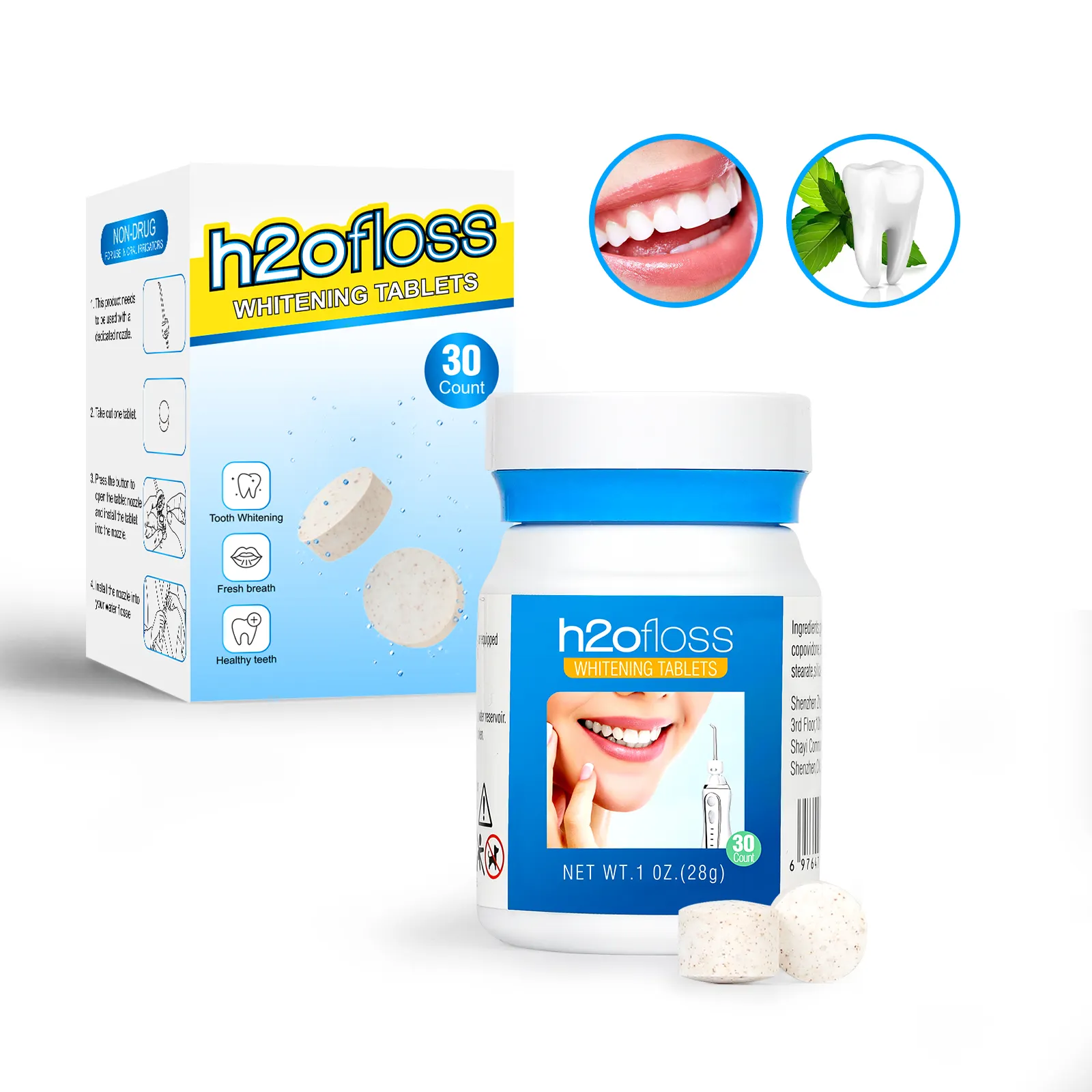 H2ofloss 2023新製品、口腔洗浄器で使用、歯のきれいな歯のホワイトニングタブレット汚れ除去ホワイトニングタブレット