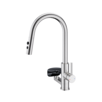 Robinet de cuisine moderne monocommande en acier inoxydable brossé, à montage sur plan, avec douchette céramique, installation facile, et rince-gobelet automatique
