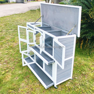 SDR050 SHUNDA Luxury Eco-Friendly Wooden Pet House for Rabbits with Print Design Outdoor Hutch Tray Wheels 2 Grey - Product Image 6
