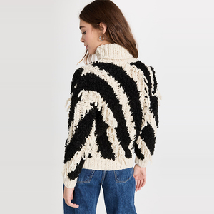Women's Chunky Ribbed <strong>Turtle</strong> <strong>Neck</strong> Knitted <strong>Top</strong> Summer Casual Stripe Sweater Short Length Thin Thickness - Product Image 4