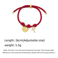 Bracelet réglable en corde style bohème Moyamiya avec breloque perlée et pendentif croix pièce de monnaie pour femme