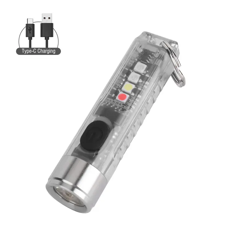 Promotional super mini slim pocket rechargeable OEM LED Key Chain Fluorescent Flashlight Fully clear key chain flashlight