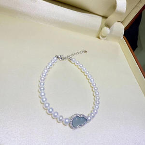 Ensemble collier et bracelet en argent pur Fulu avec pendentifs et breloques en jade d'eau bleue naturel, forme de gourde, 4,5-5 mm, presque rond, sans défaut, effet aurore - Product Image 4