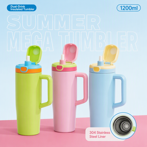 Vaso Térmico de Acero Inoxidable de 40oz con Asa, Aislamiento al Vacío, para Coche, con Doble Popote, Portátil, Antifugas, Mantiene la Temperatura 12-<span class=keywords><strong>24</strong></span> <span class=keywords><strong>Horas</strong></span> - Product Image 1