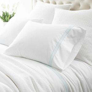Ensemble de literie moderne 100% coton avec broderie de rayures personnalisée, housse de couette et drap-housse, taille Queen/King, uni, 300tc, <span class=keywords><strong>OME</strong></span>/ODM - Product Image 4