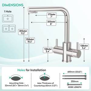 Low Pressure Reverse Osmosis Water 304 Stainless Steel Germany Market Filter 3 Way Kitchen Faucet - Product Image 3