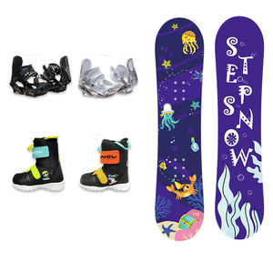 2026 Yeni Toptan Ahşap Snowboard Seti Hafif Esnek Çocuk Karikatür Snowboardu Bağlantı Elemanları ve Kayak Botları ile Okyanus Dünyası Temalı - Product Image 3