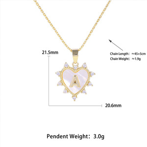 QIUHAN Ciondolo a Forma di Cuore in Conchiglia Bianca Placcato Oro 18K con Zirconi A-Z e Catena a O, Regalo Personalizzato per Amici, Collana con 26 Lettere - Product Image 6
