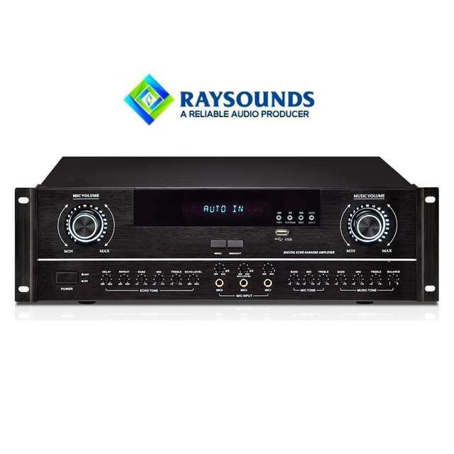 2x350W Digital Echo Mixer Karaoke Power Amplifier 3U Aluminum Panel for USB FM Anti-Howling OEM Receivers Amplifiers