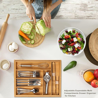 Organizer Laci Bambu yang Dapat Disesuaikan dan Diperluas, Baki Penyimpanan Multi Kompartemen untuk Dapur, Rumah, dan Makeup