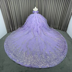 Abito da Quinceañera <span class=keywords><strong>color</strong></span> <span class=keywords><strong>lavanda</strong></span> con applicazioni floreali 3D in pizzo, abito da ballo da principessa per il 16° compleanno, con vita impero e strascico, Vestidos De 15 Anos - Product Image 6
