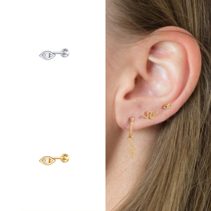 ROXI S925 Pendientes de Plata de Ley con Diseño de Ojo y Diamante, Mini, de Moda, con Rosca y Perforación - Product Image 5