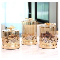 Ensemble de pots à collation modernes pour la maison, boîte de rangement en verre avec couvercle en métal pour fruits secs, pour collations et desserts, accessoires de décoration intérieure