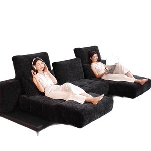 Sofá seccional modular minimalista italiano de tela negra, chenilla y lino para sala de estar - Product Image 1