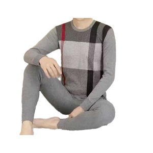 طقم ملابس داخلية حرارية قطنية رجالي لفصلي الخريف والشتاء، بتصميم جاكار، مكون من بنطال وقميص طويلين - Product Image 4